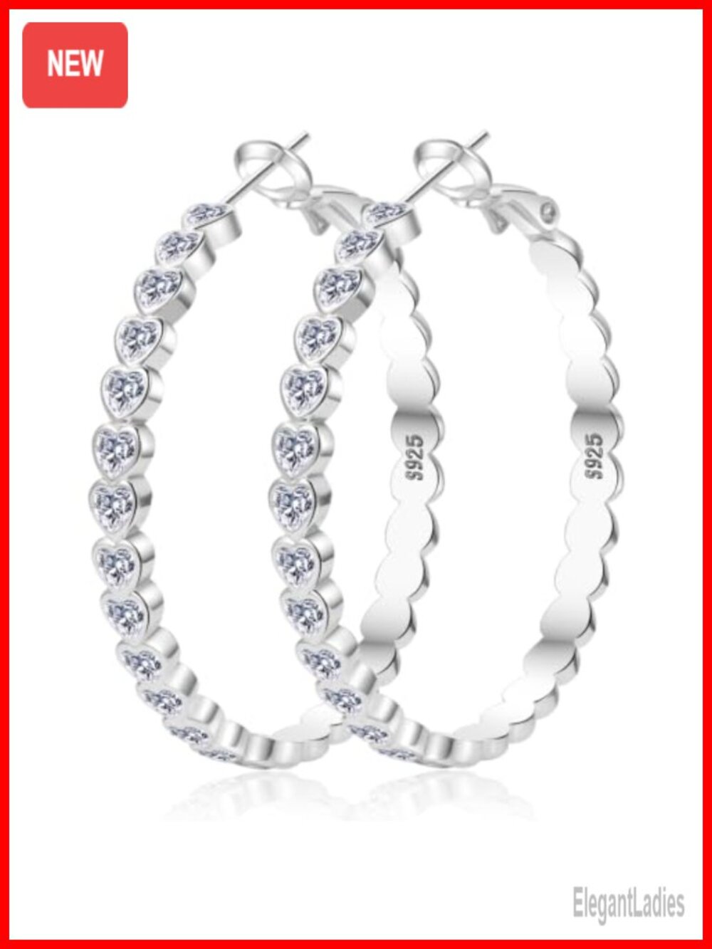 925 Sterling Silver Heart Hoop Earrings Cubic Zirconia 30 40 50mm